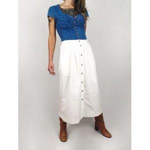 Vintage Button-Front Midi Skirt in White | Size M